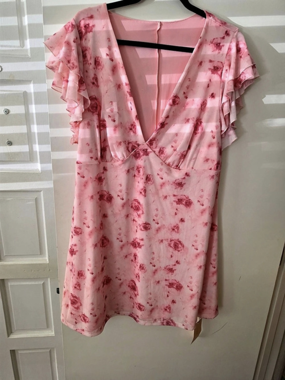 SHEIN Floral Ruffle Sleeve Blouse in Pink Size 3XL